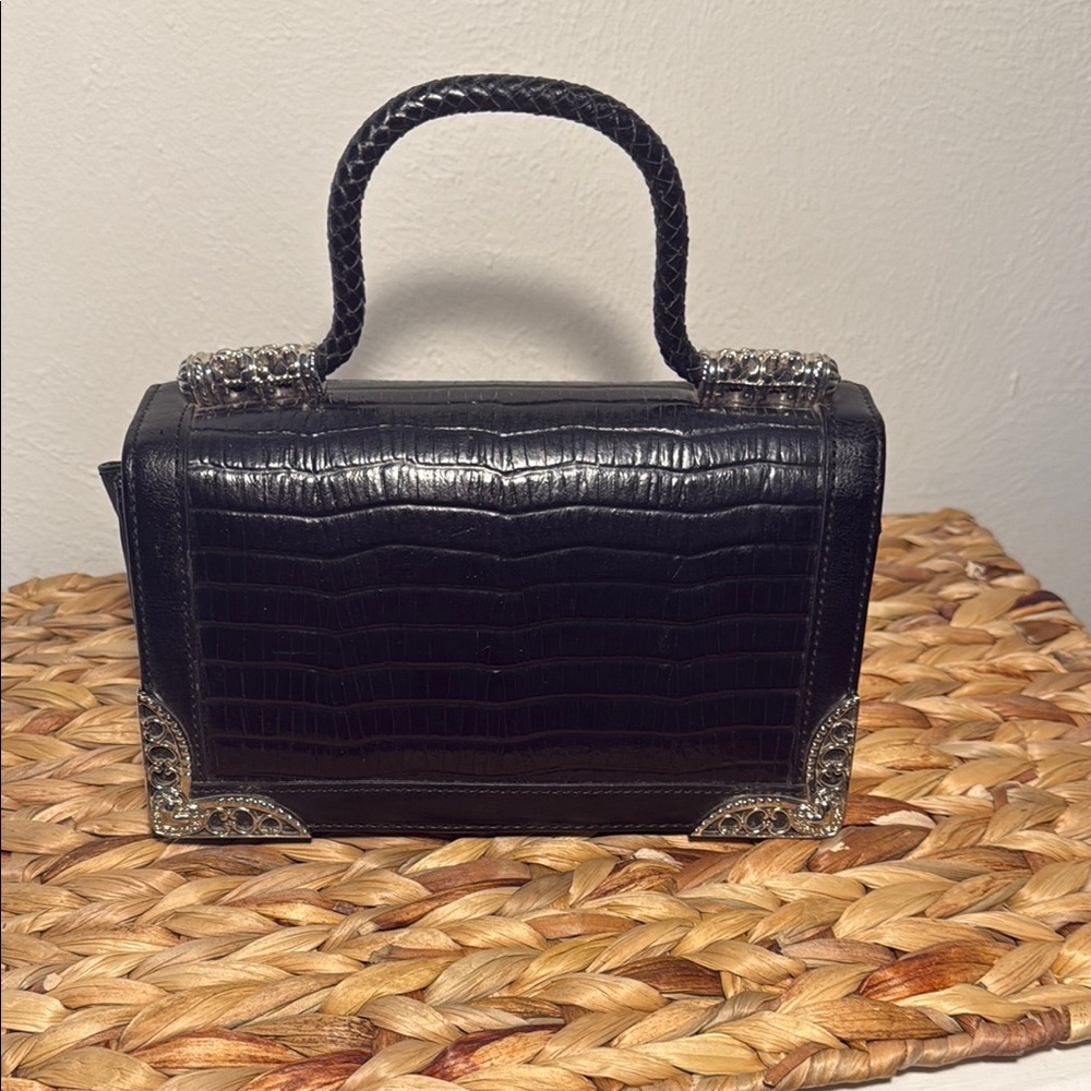 Elegant Black Crocodile-Embossed Handbag
